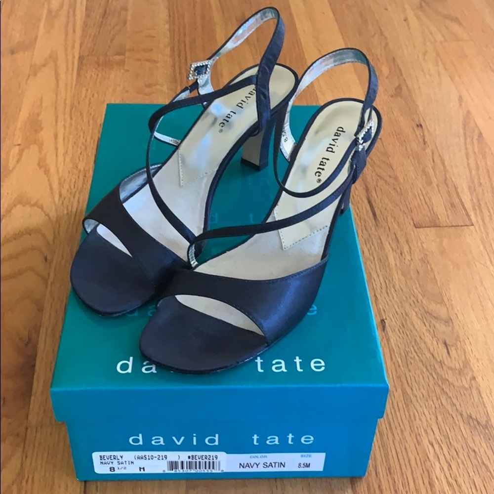 David Tate navy satin sandals, Beverly size 8.5M